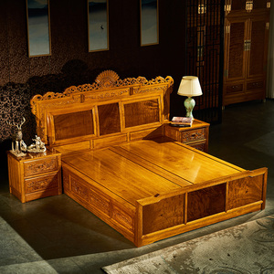 金丝楠木床 中式储物双人床主卧室婚床明清古典实木大床红木家具
