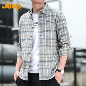Jeep吉普2024新款帅气长袖衬衫男士春季休闲宽松格子衬衣外套男装