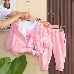 巴拉巴柆清货婴儿衣服春秋季洋气女童外套三件套分体套装一周岁女