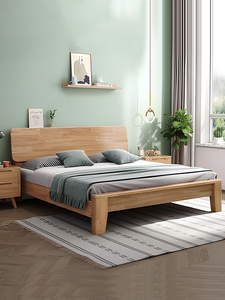 全友实木床现代简约1.8米1.5单双人床民宿公寓小户型主卧原木家具