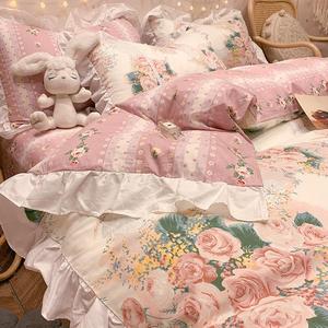 绝美法式复古玫瑰 纯棉四件套神仙颜值 拼接蕾丝花边床品全棉被套