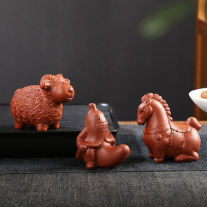 创意紫砂羊茶宠摆件可爱生肖马小绵羊动物招财茶玩茶具茶桌配件