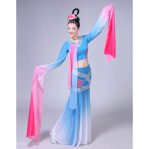 水袖飘逸古典舞演出服儿童表演服女藏族古装超仙古风舞蹈服
