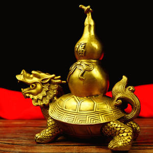 龙龟摆件全铜四方神兽福禄葫芦龙头龟霸下赑屃大号四灵家居工艺品
