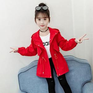 巴拉巴柆韩系女童风衣外套春秋款2020新款儿童中长款连帽中大童洋