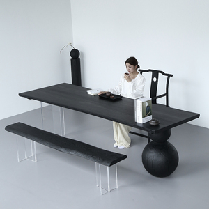 侘寂风大平板茶餐桌可嵌入式白蜡木书桌板家用实木办公室茶吧台