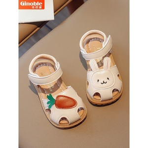 基诺浦儿童可爱小兔子皮鞋2024夏季新款女童1-3岁半5卡通童鞋中小