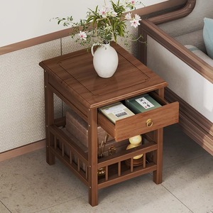 小桌子阳台小型创意黑胡桃色楠竹实木茶几双层小户型客厅新中式飘