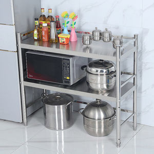 厨房不锈钢带围栏两层置物架微波炉烤箱架2层家用煤气灶架锅碗架