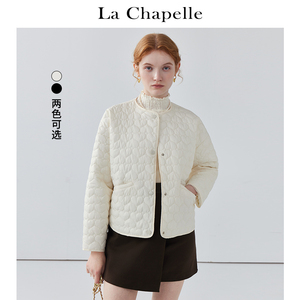 拉夏贝尔/La Chapelle圆领排扣爱心双口袋短款棉服女韩版宽松外套