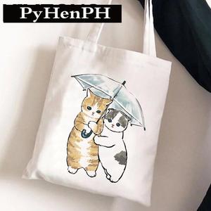 Cute Animal Canvas Tote Bag 可爱卡通猫咪印花手提单肩帆布袋包