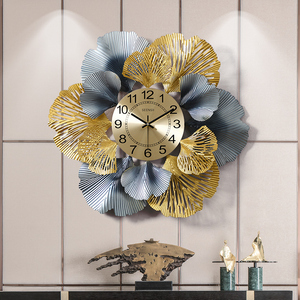 新中式银杏叶客厅挂钟时钟艺术挂表家用轻奢美式简约创意装饰钟表