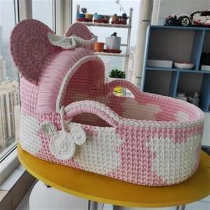 手工布条编织婴儿新生儿摇篮床diy编织钩织便携式手提篮床材料包