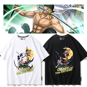 海贼王猫和老鼠联名短袖男童半袖t恤男夏季索隆鹰眼动漫周边衣服