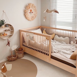 榉木儿童床男孩女孩实木单人床带护栏1.2米1.5米双胞胎婴儿拼接床