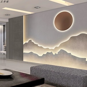 中式山水格栅电视背景墙壁纸现代简约客厅立体大气影视墙装饰壁布