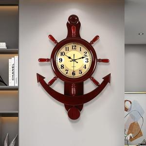 船舵挂钟客厅家用时尚实木质挂表欧式复古创意摇摆舵手墙壁装饰钟
