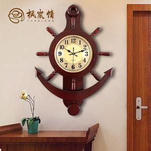 船舵挂钟客厅家用时尚地中海时钟中o式钟表实木挂墙壁挂表