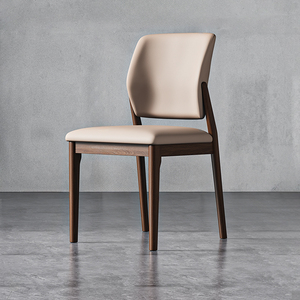 黑胡桃木色实木家用餐椅现代简约靠背白蜡木椅北欧休闲真皮椅子
