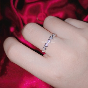 镀玫瑰金彩金戒指女冷淡风心连心轻奢高碳钻戒指小众配戒饰品