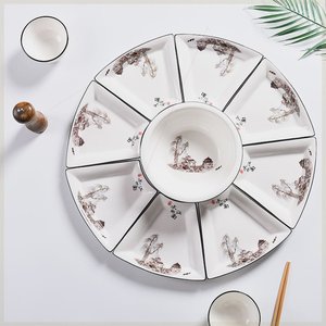 家用拼盘餐具组合大团圆桌家庭创意扇形菜盘网红陶瓷盘风格摆盘