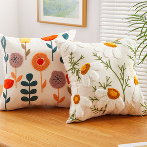 花卉刺绣抱枕套不含芯正方形网红北欧风纯棉靠垫床头客厅沙发抱枕