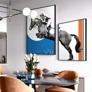 客厅沙发背景墙马的装饰画艺术马挂画书房卧室创意黑白骑马壁画