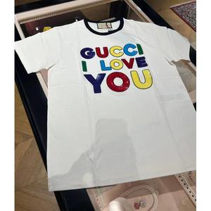 Gucci古驰女士白色LOGO彩色亮片短袖休闲T恤