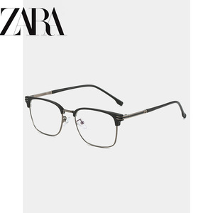 zara新款超轻半框金属眼镜框男可配度数近视素颜圆脸韩版眼镜架女
