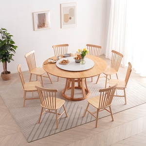 全实木餐桌椅组合现代简约家用饭北欧小户型新中式大圆桌酒店1.8