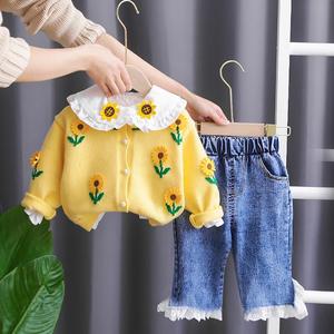 韩系婴儿衣服春季洋气套装小女孩开衫外套三件套1一3岁女宝宝幼儿