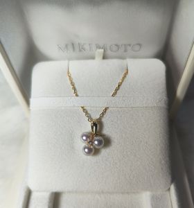 代购Mikimoto黄金18K钻石葡萄串akoya珍珠3珠项链