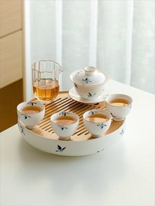 手绘功夫茶具套装家用客厅轻奢现代盖碗茶壶泡茶带烧水煮茶壶礼盒