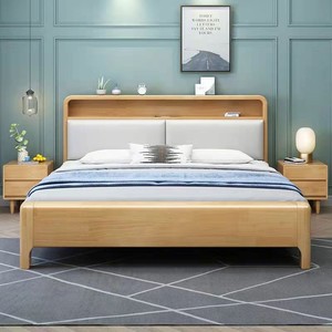 曲美家居床 实木床现代简约家用卧室双人床1.8米橡胶木储物床1.5