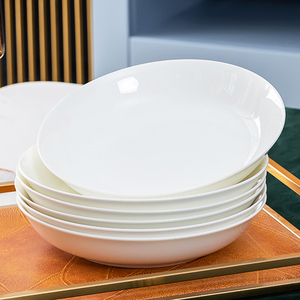 盘子菜盘家用白色深盘纯白骨瓷餐具酒店简约陶瓷碟子餐盘瓷盘圆盘