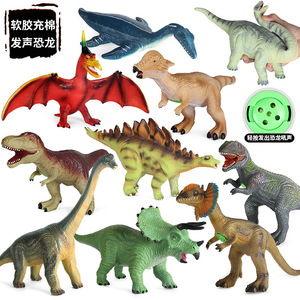 儿童侏罗纪仿真大霸王龙动物模型摆件软胶翼龙肿头龙发声恐龙玩具