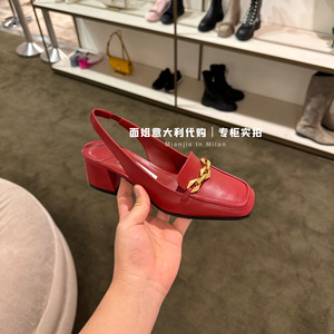 Jimmy Choo 周仰杰23秋冬tilda链条红色方头后绑带粗跟单鞋凉鞋