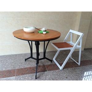 铁艺圆形桌子折叠实木桌小户型家用餐桌多功能伸缩圆桌桌椅组合