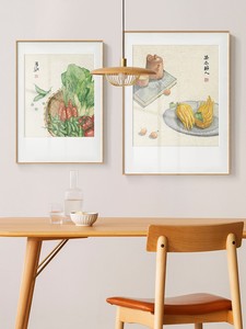 墙蛙新中式餐厅装饰画入户玄关摆件温馨桌边画客厅沙发背景墙挂画