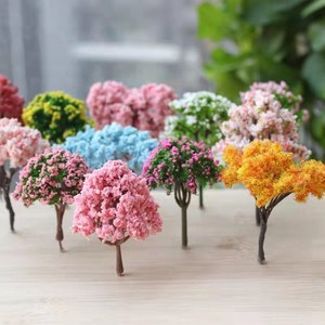 微景观仿真树 樱花 多款可选创意塑料花摆件 房子模型别墅花草配
