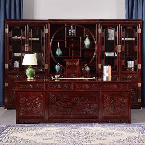 红木家具非洲红酸枝2.4米办公桌书柜三组合书桌实木书房家具特价