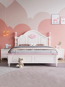 源氏木语儿童床美式实木床现代简约家用卧室小户型1.2m田园风格实