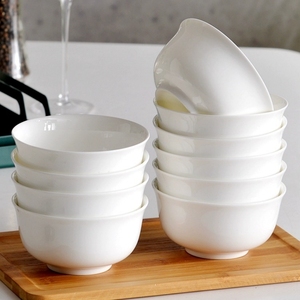 高档纯白骨瓷碗家用吃饭碗中式釉下彩面碗防烫专用微波炉陶瓷餐具