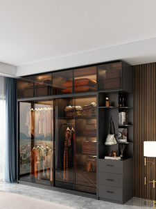 顾家家居推拉门衣柜家用卧室实木现代简约轻奢意式极简玻璃门滑门