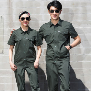 军训服夏季薄款初高中大学生套装男服女学生服装草绿色军训服