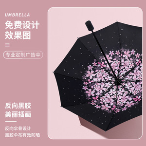 创意印花小黑伞三折叠黑胶防紫外线遮阳晴雨两用定广告新品伞