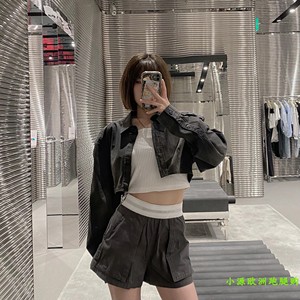 Alexander Wang/亚历山大王 新款字母印花弹力高腰工装阔腿短裤女