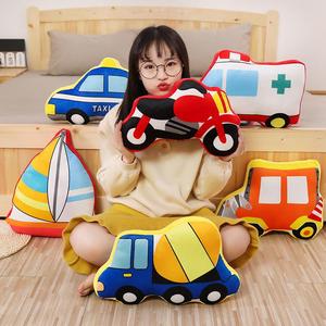 卡通小汽车模型玩偶抱枕交通工具毛绒玩具儿童飞机车挖掘机公仔