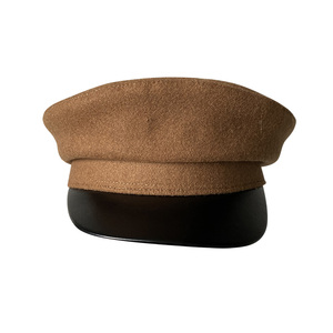 秋冬驼色海军风格短檐帽复古纯色民国风帽子冬季保暖鸭舌帽平顶帽