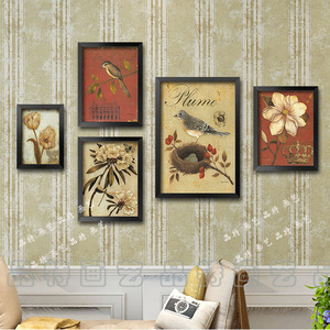 美式乡村田园风格装饰画欧式古典花鸟有框挂画客厅沙发背景墙壁画